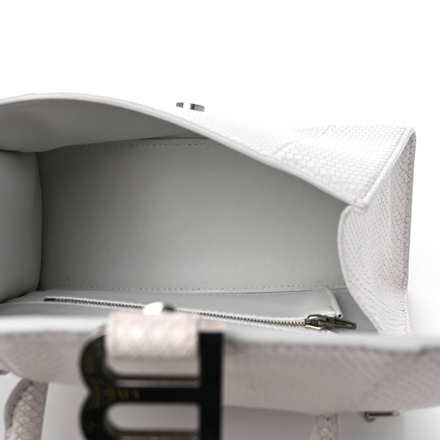 Calfskin Snake Embossed Small Hourglass Top Handle Bag White