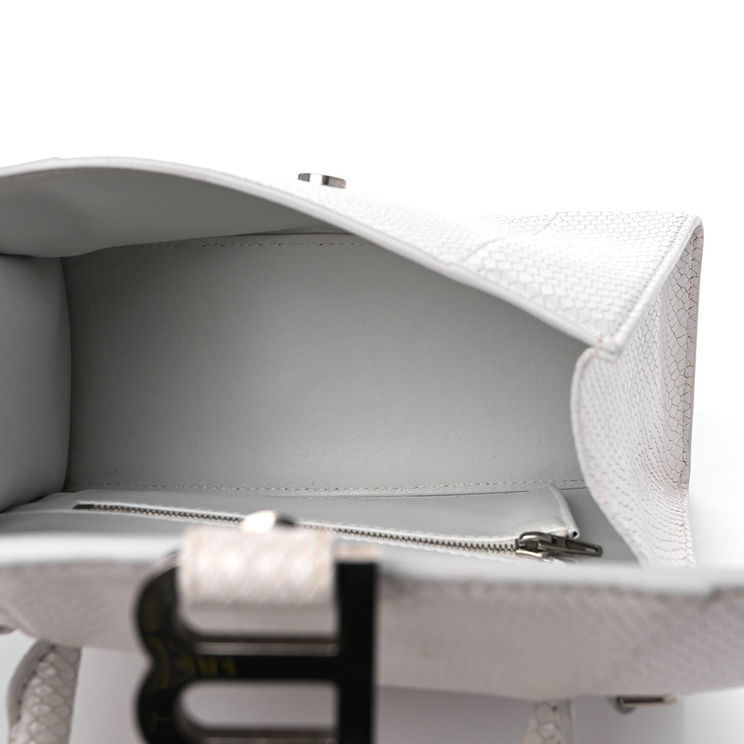 Balenciaga Calfskin Snake Embossed Small Hourglass Top Handle Bag White 5 of 14