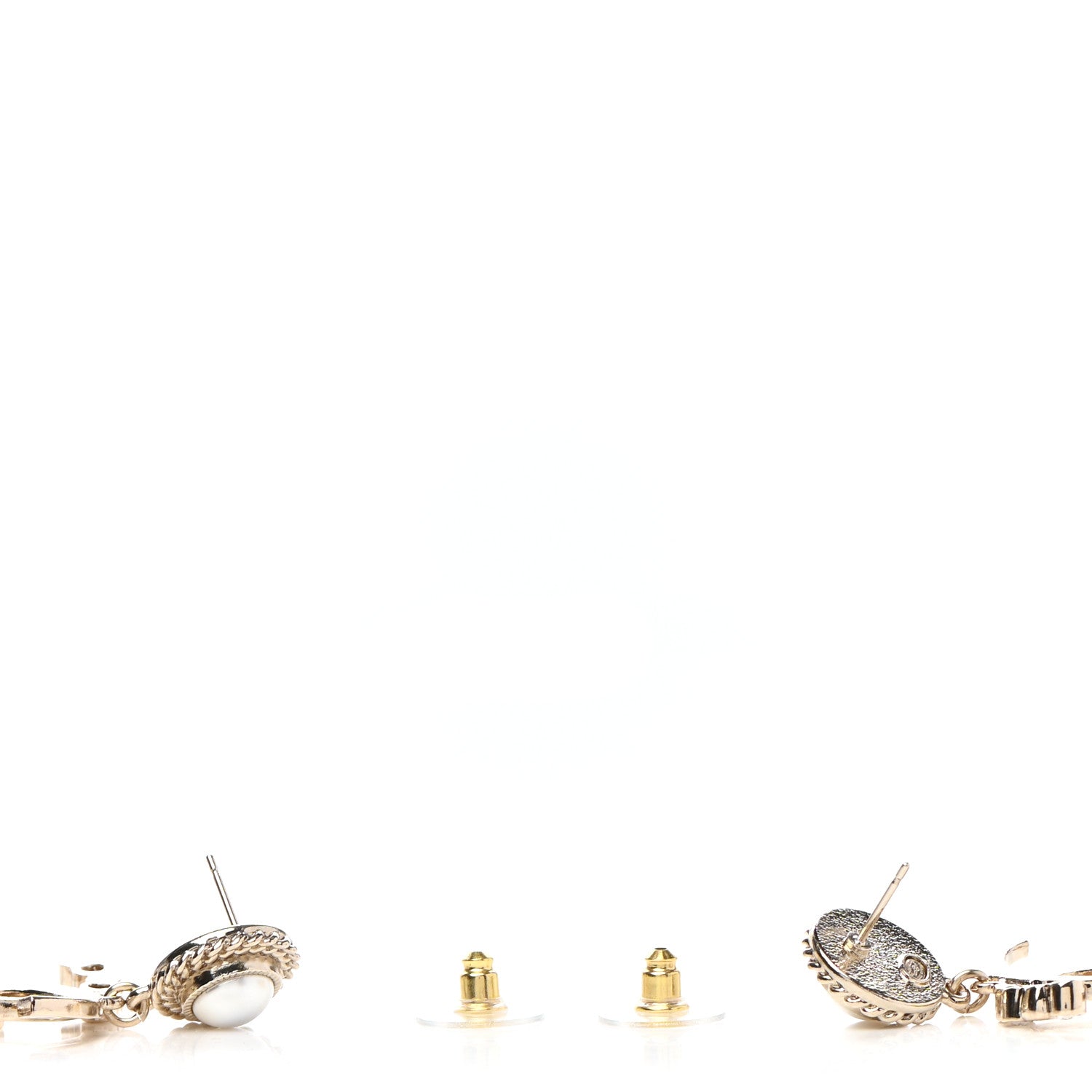 Chanel Metal Pearl Crystal Coco Script CC Drop Earrings Gold 3 of 4