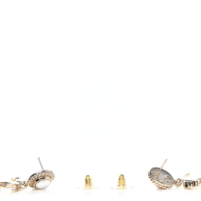 Chanel Metal Pearl Crystal Coco Script CC Drop Earrings Gold 3 of 4