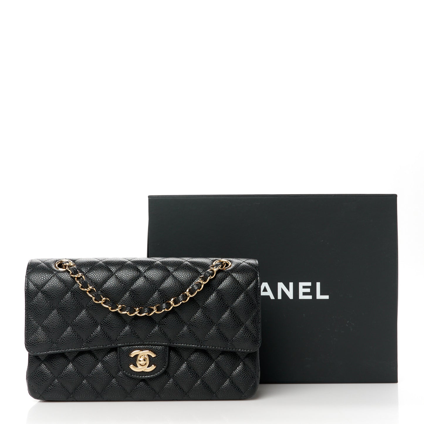 Caviar Quilted Medium Double Flap Black