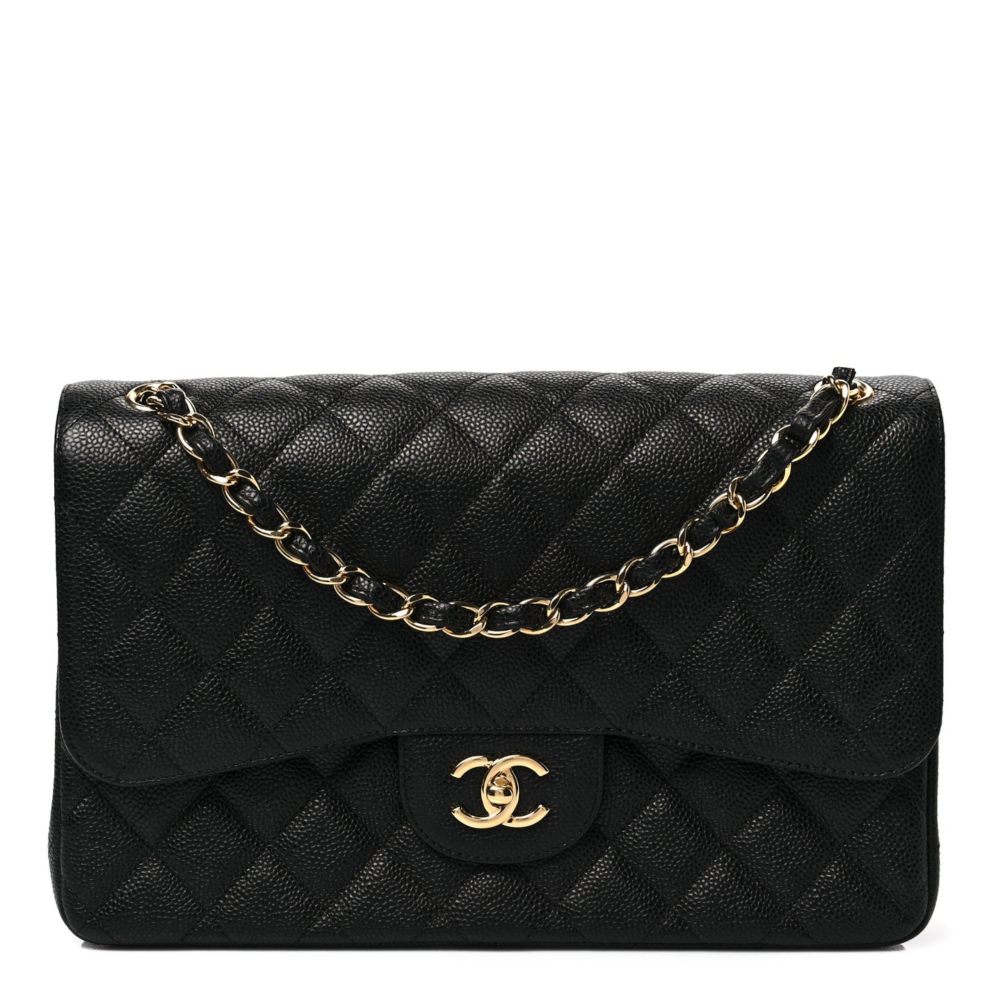 Caviar Quilted Jumbo Double Flap Black