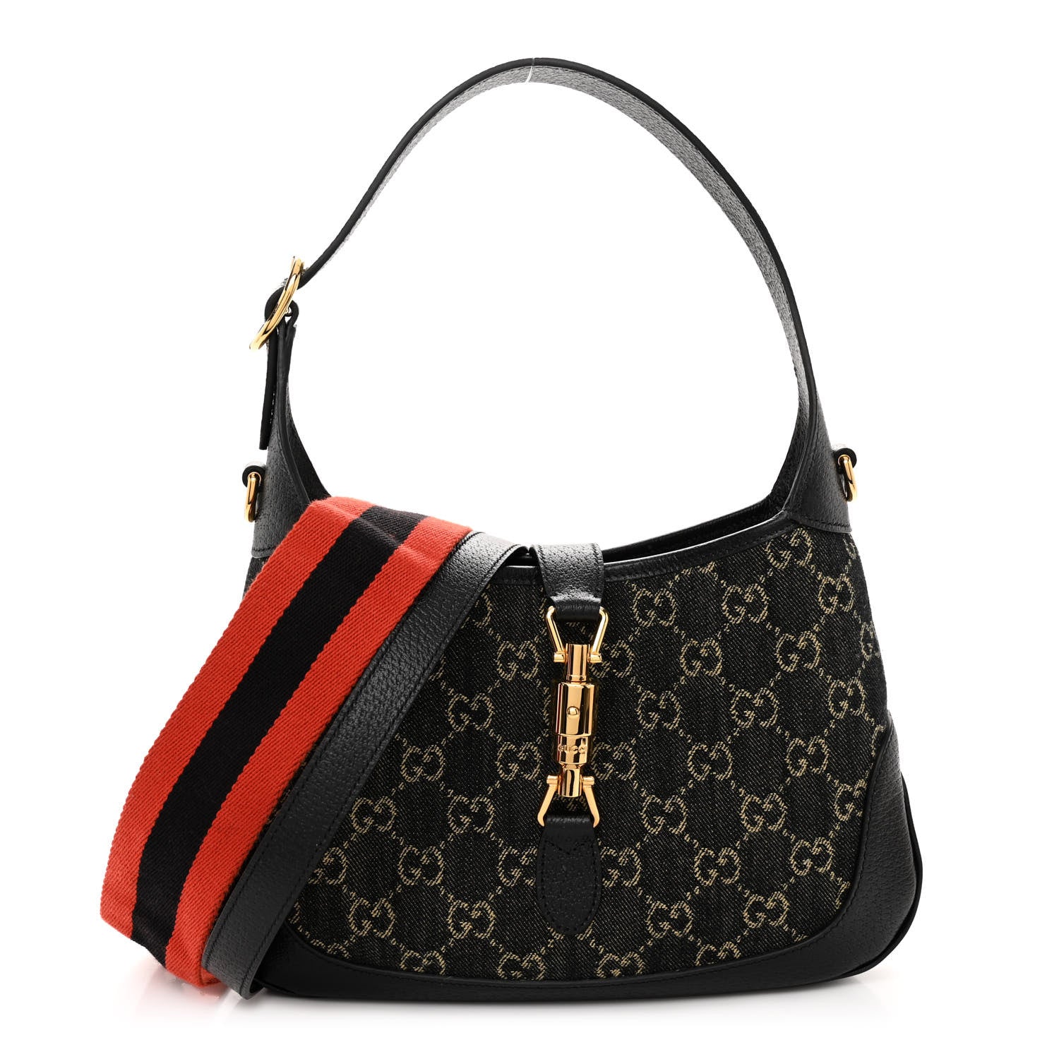 Gucci Jacquard Denim GG Monogram Small Jackie 1961 Hobo Black Ivory 1 of 9