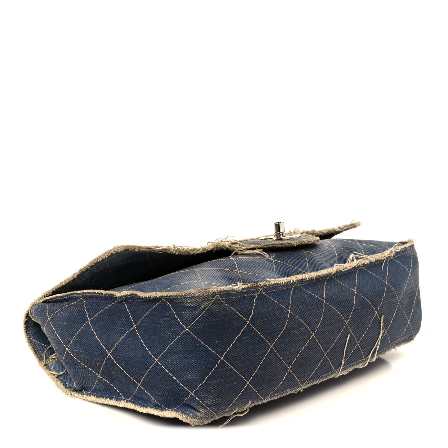 Denim Quilted Jumbo Pompom Flap Dark Blue