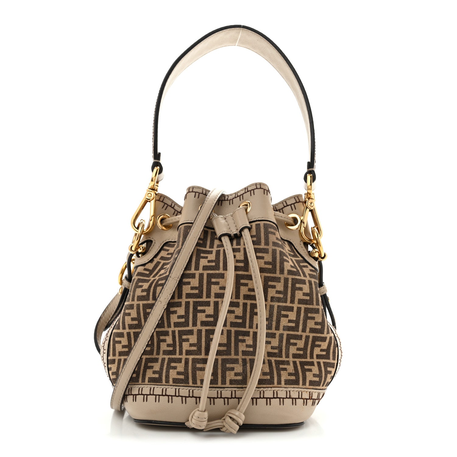 Fendi Suede Vitello Grace F is Fendi Micro FF Mini Mon Tresor Bucket Bag Nude Spring Maya 1 of 15