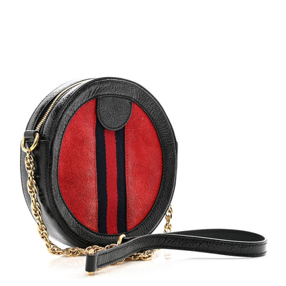 Gucci Suede Patent Web Mini Ophidia Round Shoulder Bag Hibiscus Red Black 3 of 12