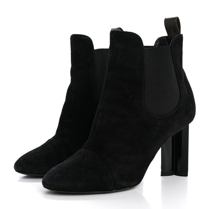 Louis Vuitton Suede Monogram Uniformes Cap Toe Chelsea 80mm Ankle Boots 37 Black 4 of 9