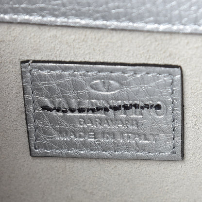 Valentino Garavani Metallic Pebbled Calfskin Rockstud Wallet on Chain Silver 6 of 9