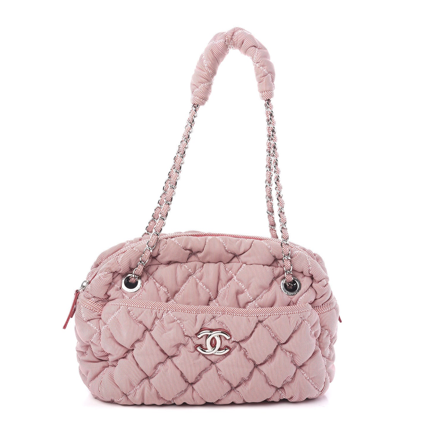 Nylon Bubble Quilt Shoulder Bag Red White