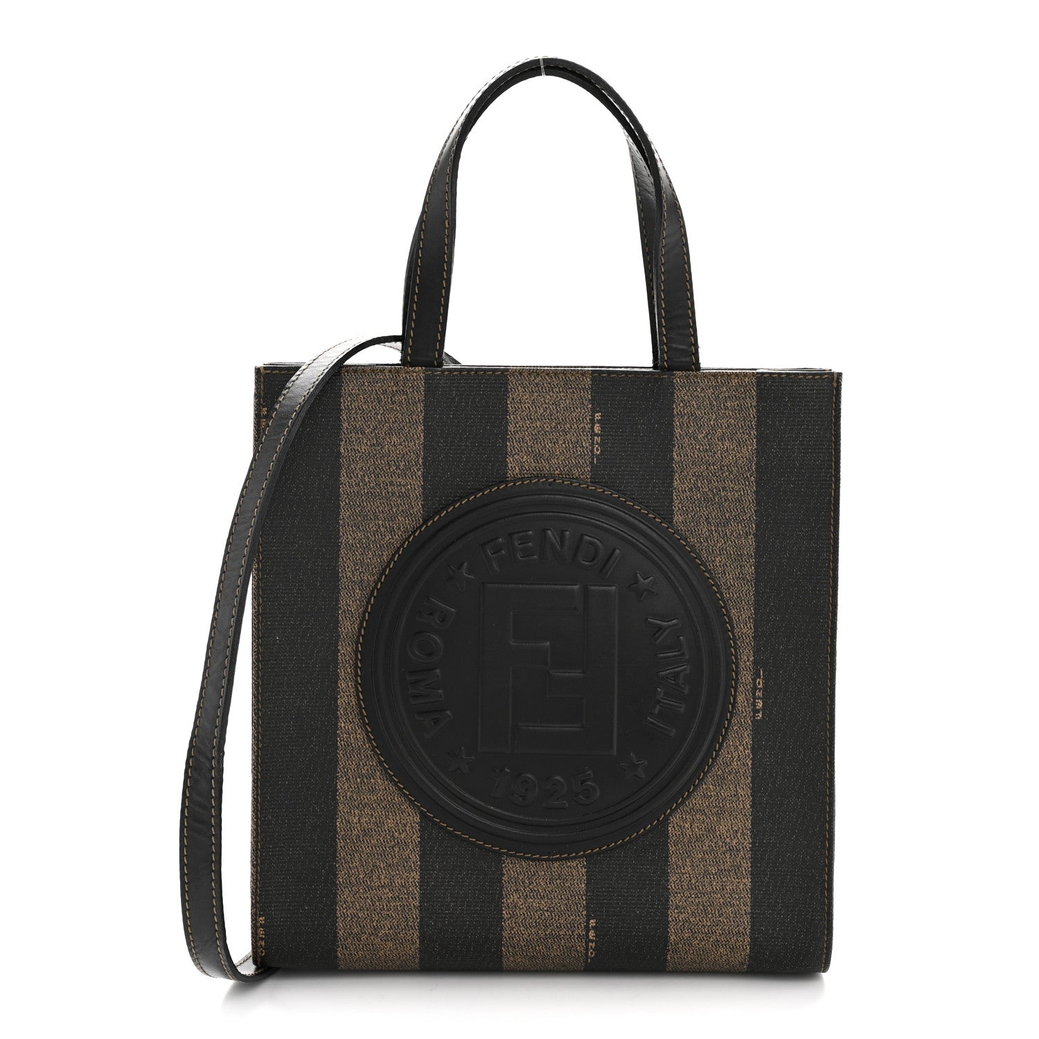 Fendi Pequin Spalmati Backpack Tote Tobacco Black 1 of 12