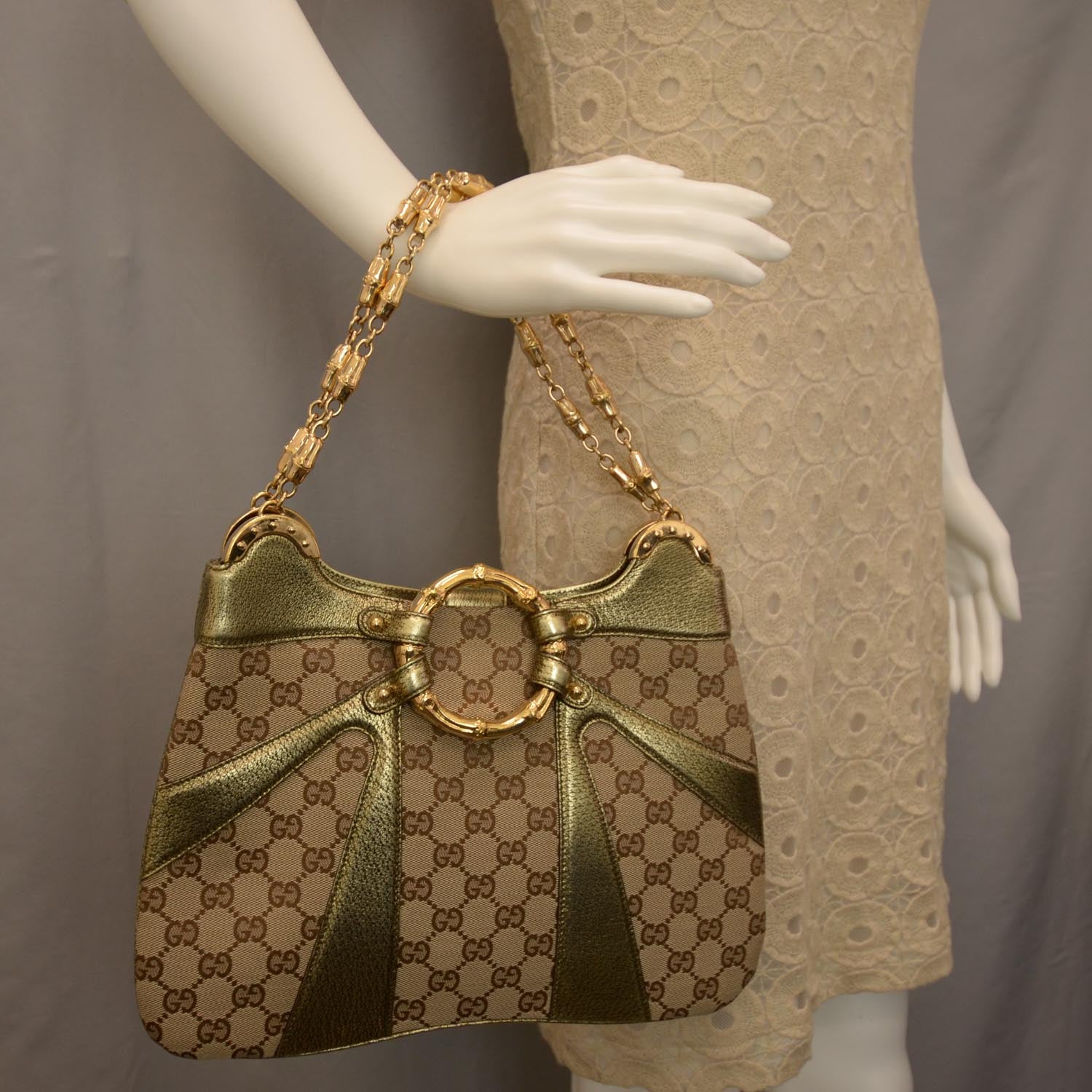 Gucci Monogram Bamboo Chain Shoulder Bag Metallic 2 of 8