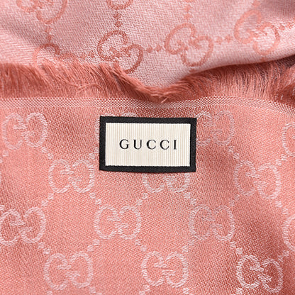 Gucci Wool Silk Monogram GGWeb Fringe Shawl Old Rose Pink 3 of 4