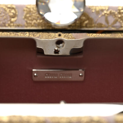 Miu Miu Brocade Floral Jacquard Crystal Chain Clutch Pink Gold 6 of 11