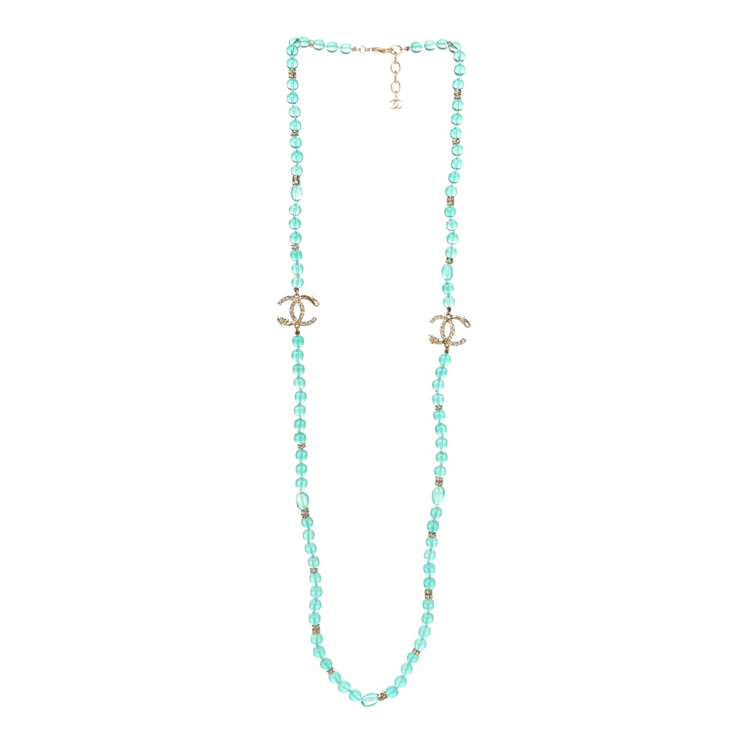 Crystal Stone CC Long Necklace Blue Gold