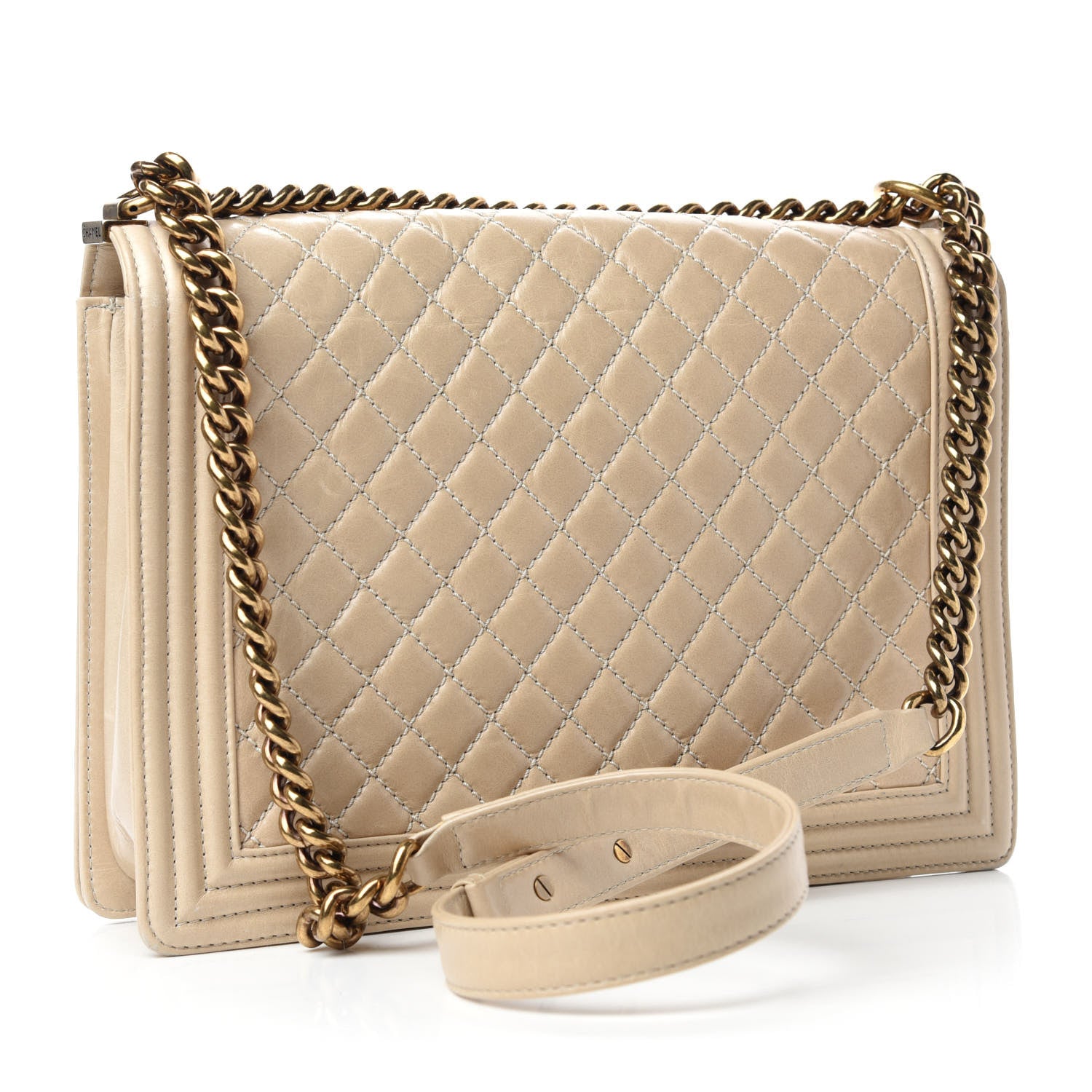 Chanel Glazed Calfskin Quilted Large Boy Flap Beige 4 of 12