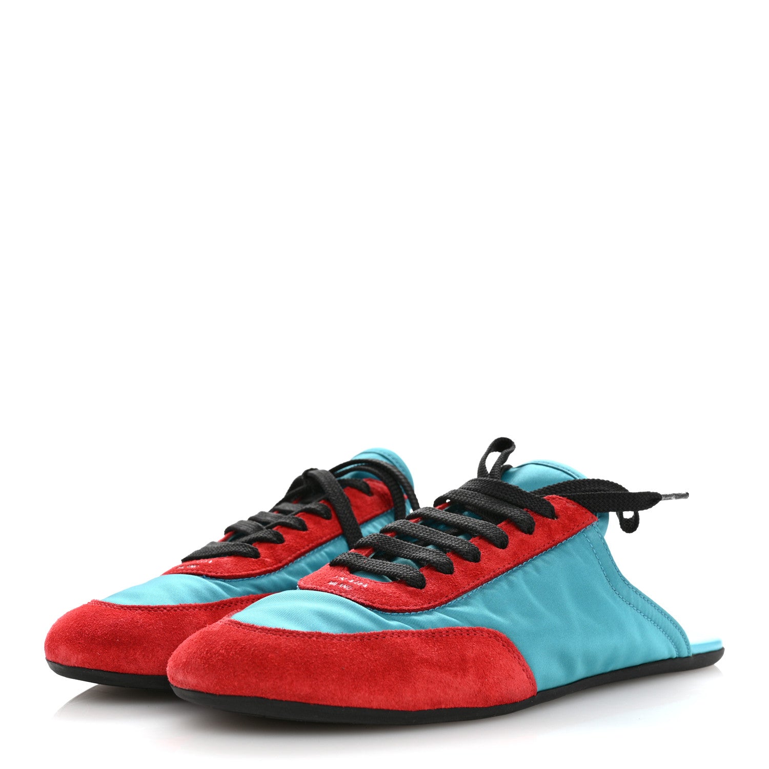 Prada Re-Nylon Suede Mules Sneakers 37 Turchese Rosso 5 of 10