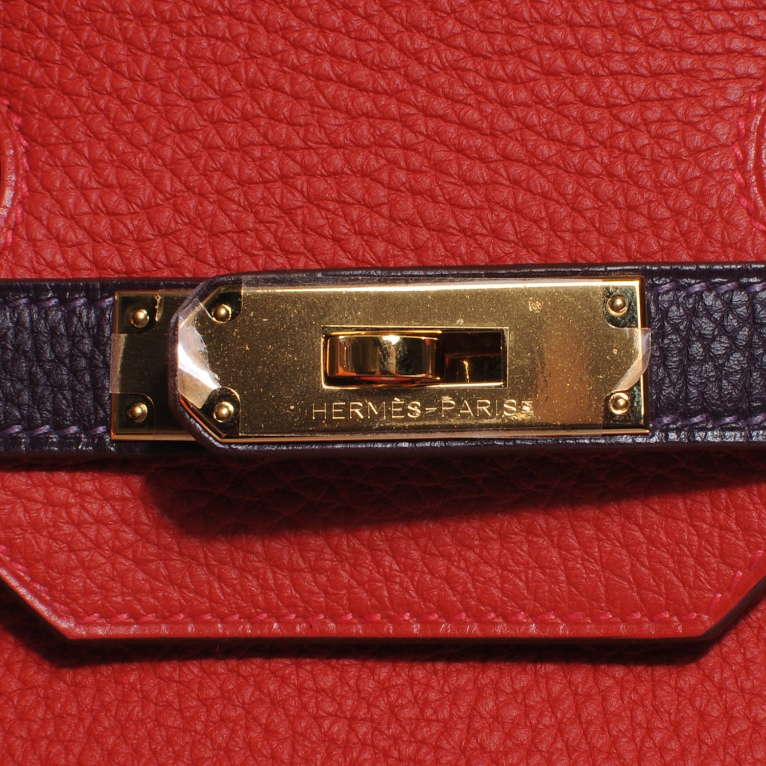Hermes Togo Bi Color Horseshoe Birkin 35 Rouge Casaque and Raisin 6 of 13