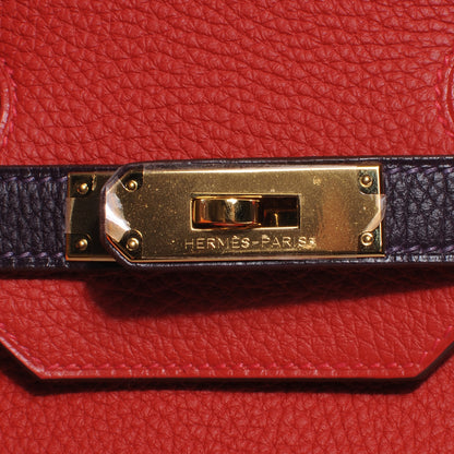 Hermes Togo Bi Color Horseshoe Birkin 35 Rouge Casaque and Raisin 6 of 13