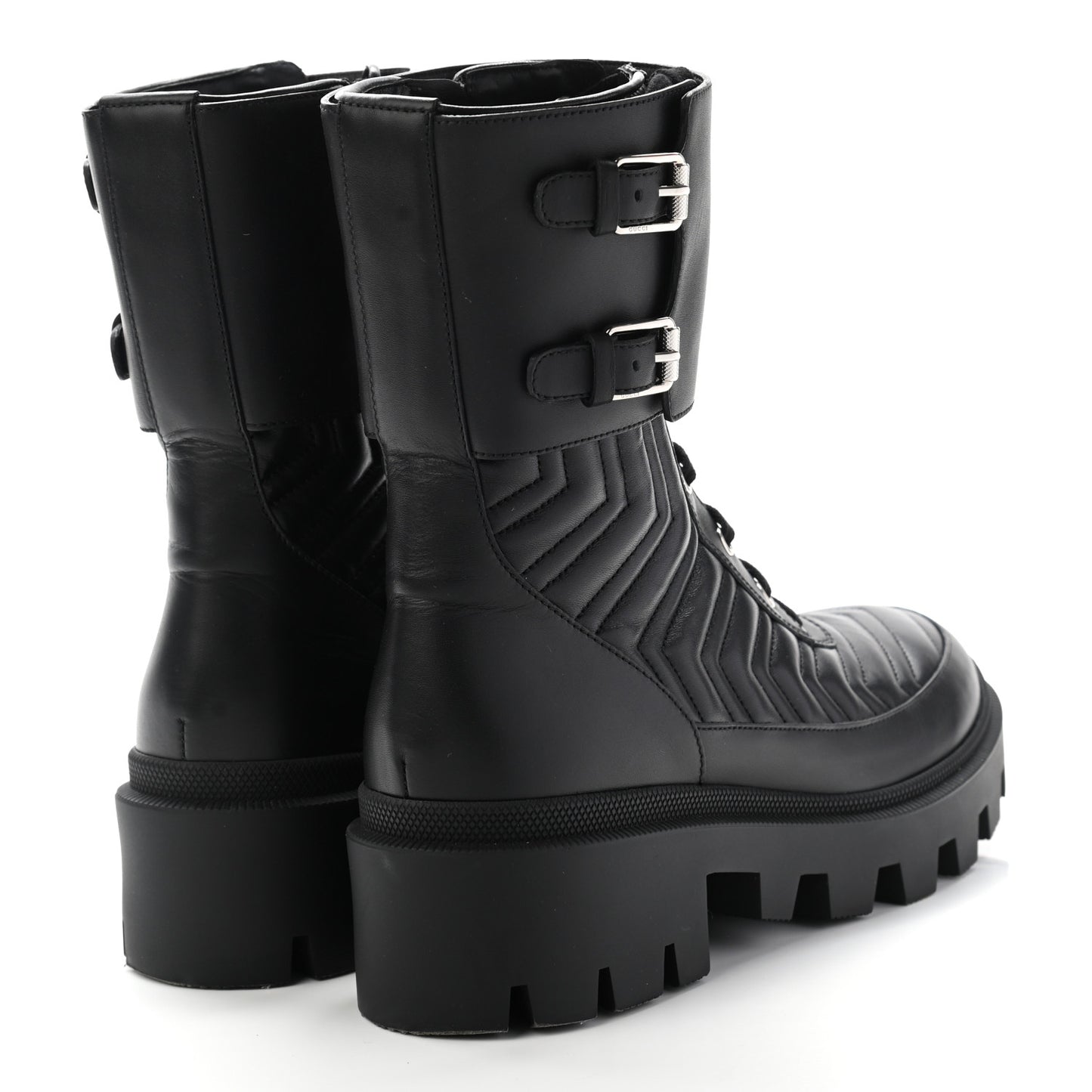 Nappa Frances GG Matelasse Platform Combat Boots 40 Black