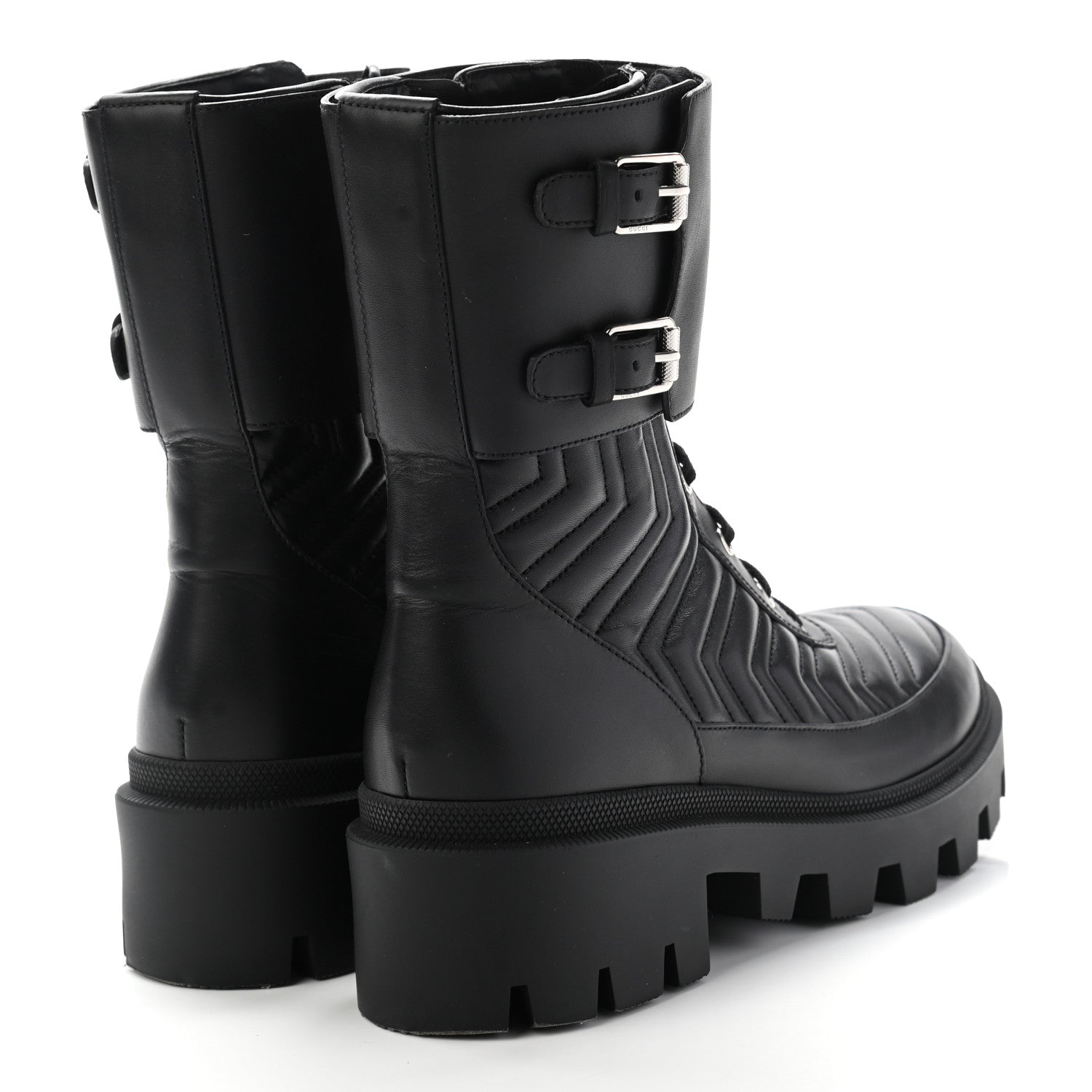 Gucci Nappa Frances GG Matelasse Platform Combat Boots 40 Black 4 of 13