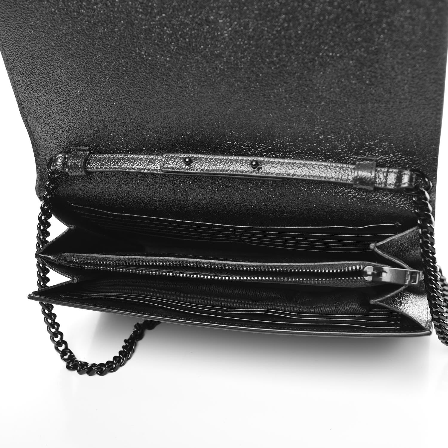 Saint Laurent Grained Metallic Calfskin Monogram Chain Wallet Black 5 of 7