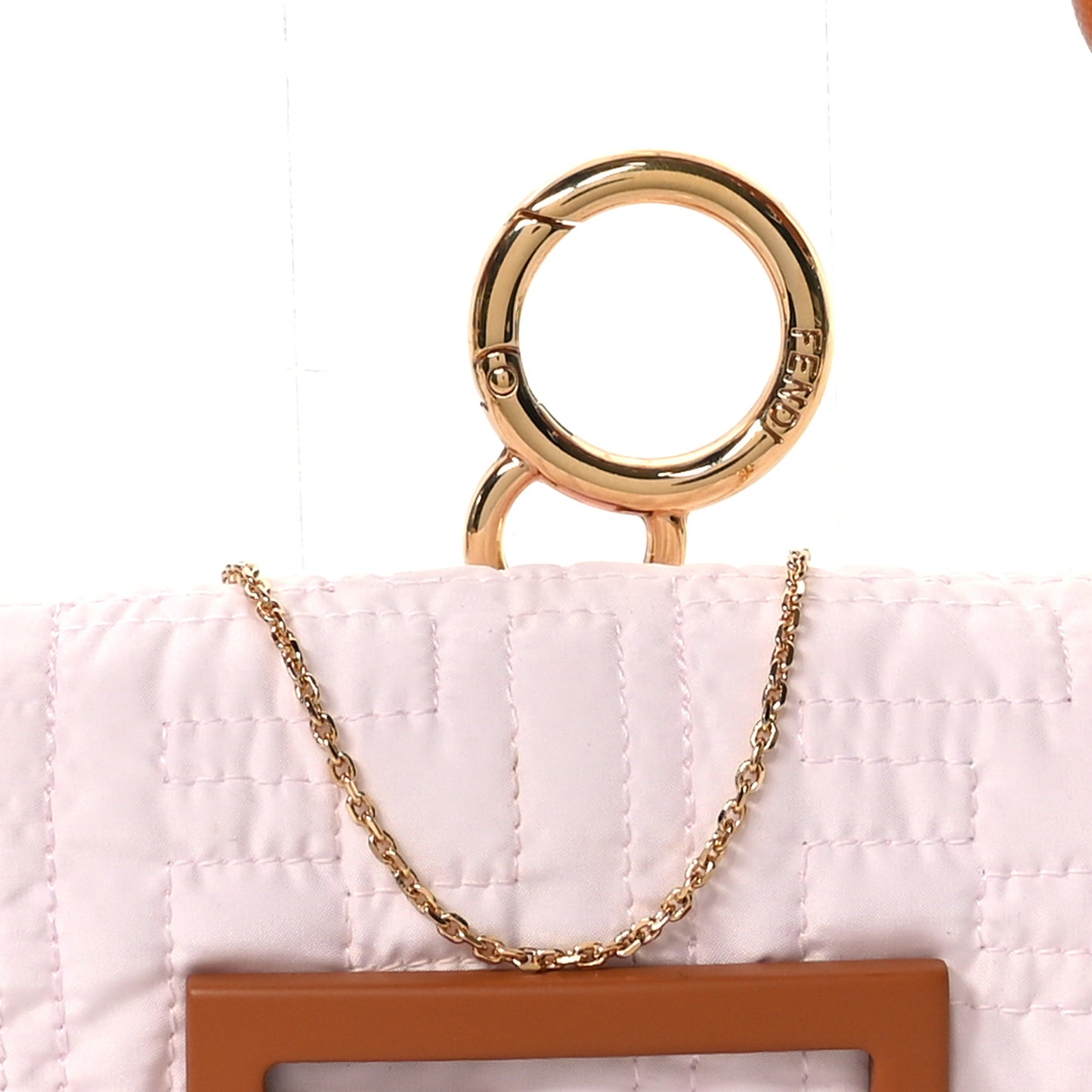 Nylon Nappa FF Embroidered Nano Baguette Maxi Handle Charm Light Pink