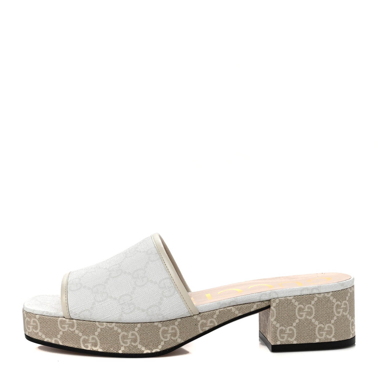 GG Supreme Monogram Malaga Kid Platform Mule Sandals 39 White Mystic White