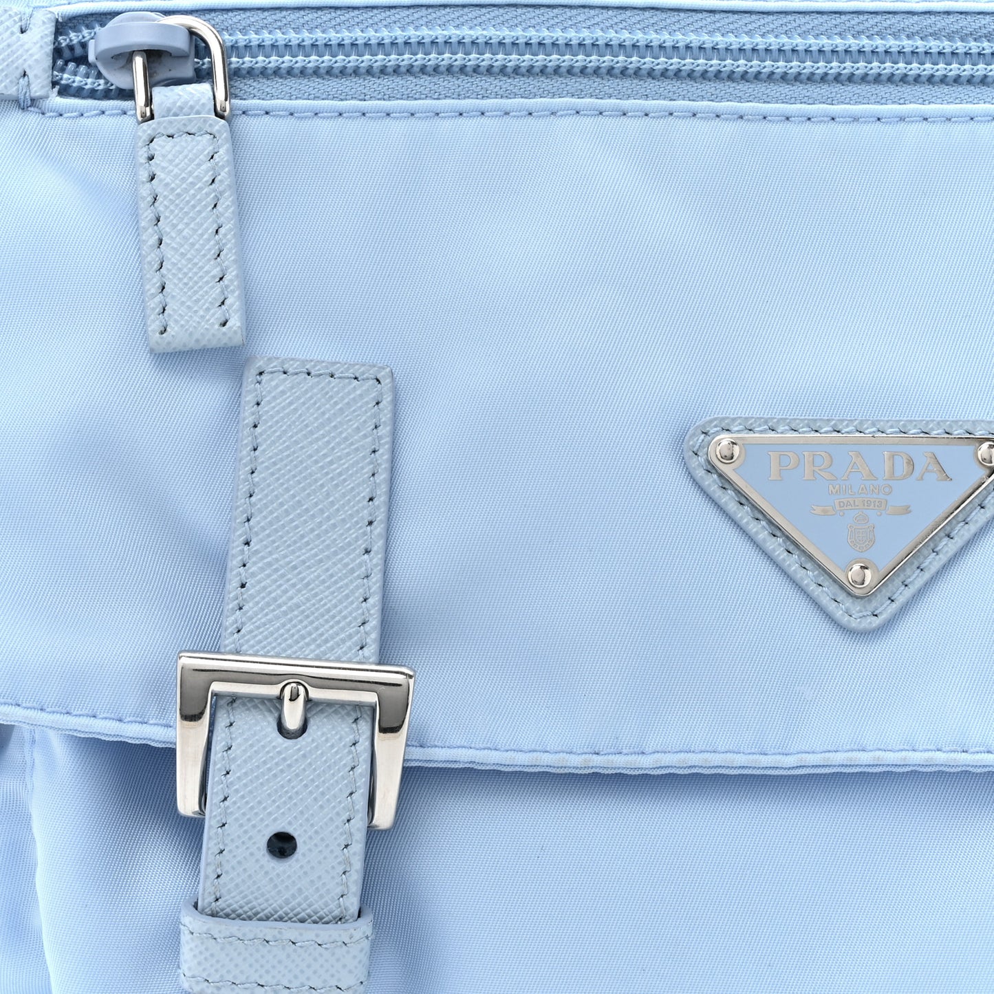 Re-Nylon Vela Saffiano Pocket Double Buckle Messenger Shoulder Bag Fiordaliso