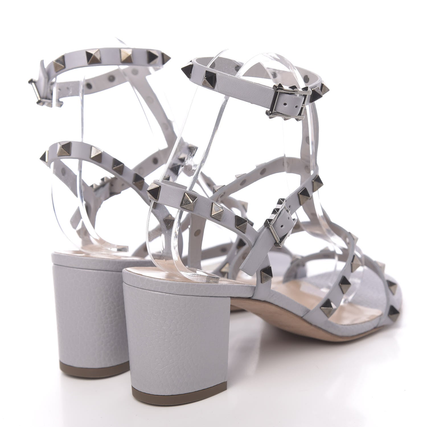 Valentino Garavani Pebbled Calfskin Rockstud 60mm City Sandals 38 Grey 4 of 10