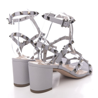 Valentino Garavani Pebbled Calfskin Rockstud 60mm City Sandals 38 Grey 4 of 10
