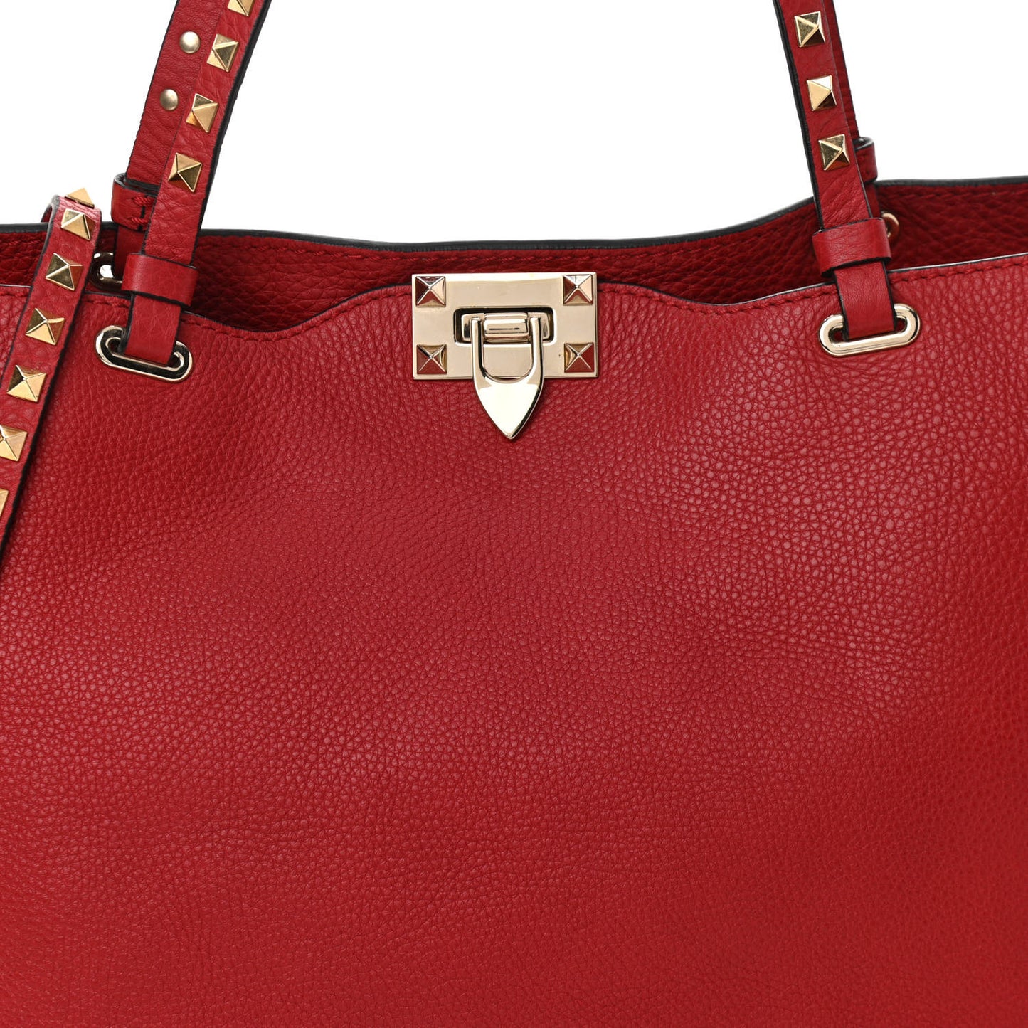 Pebbled Calfskin Medium Rockstud Tote Red