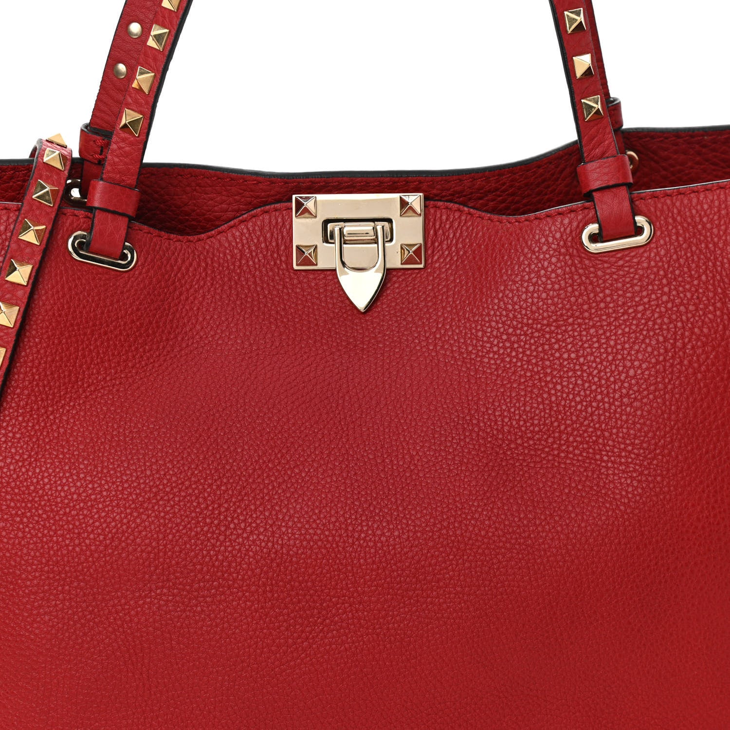 Valentino Garavani Pebbled Calfskin Medium Rockstud Tote Red 6 of 8