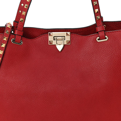 Valentino Garavani Pebbled Calfskin Medium Rockstud Tote Red 6 of 8