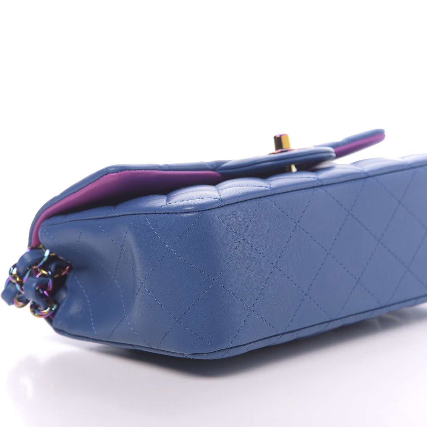 Lambskin Quilted Mini Rectangular Flap Blue Purple