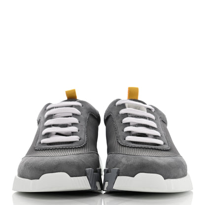 Hermes Technical Canvas Suede Goatskin Bouncing Sneakers 40 Gris Fume Jaune 2 of 8