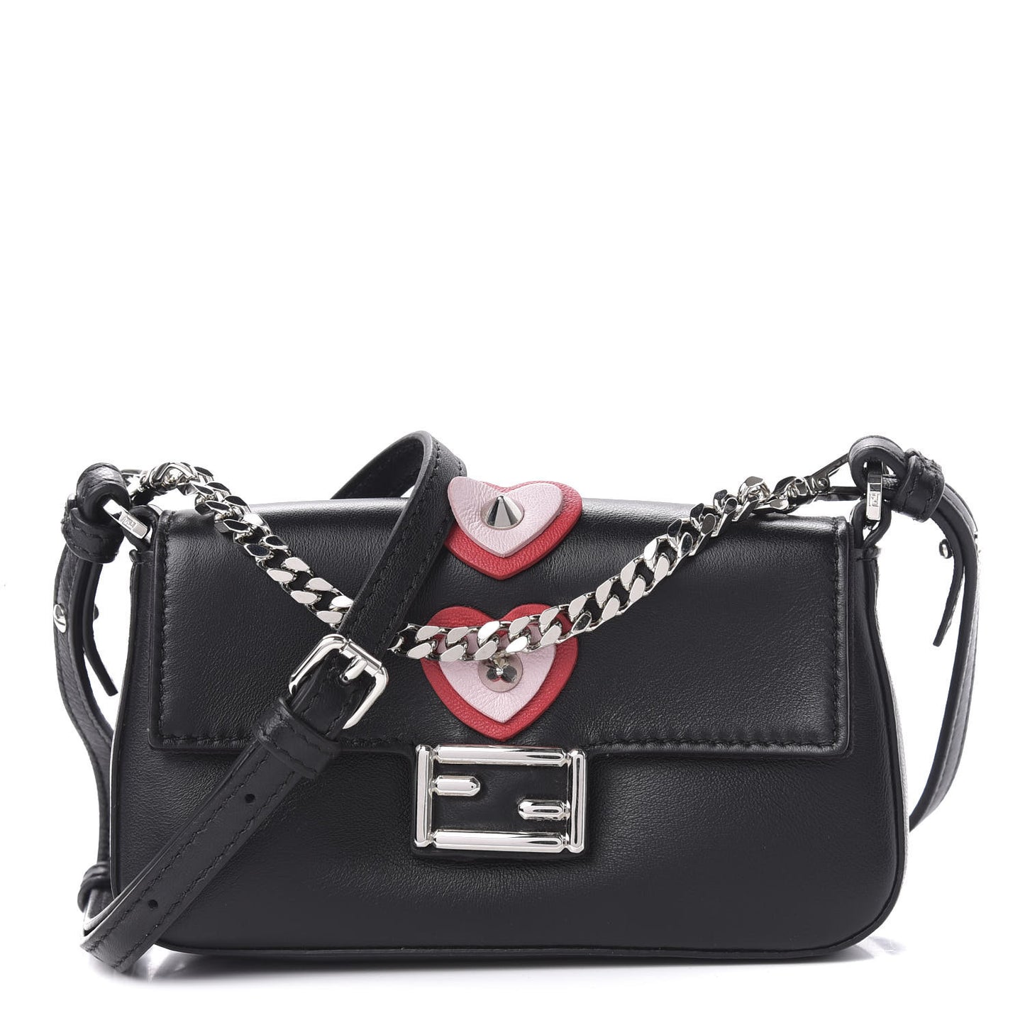 Lambskin Studded Heart Micro Baguette Black