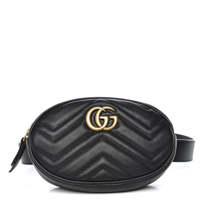 Gucci Calfskin Matelasse GG Marmont Belt Bag 95 38 Black 1 of 10