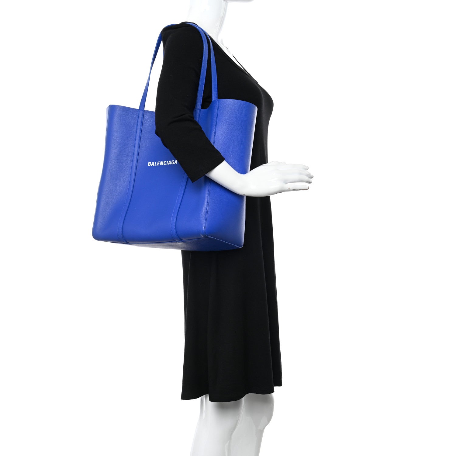 Balenciaga Smooth Calfskin Logo Double Sided Small Everyday Tote Bleu Prim Black 2 of 11