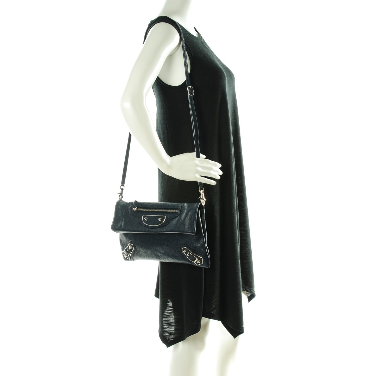 Chevre Silver Metallic Edge Hardware Envelope Clutch Bleu Nuit