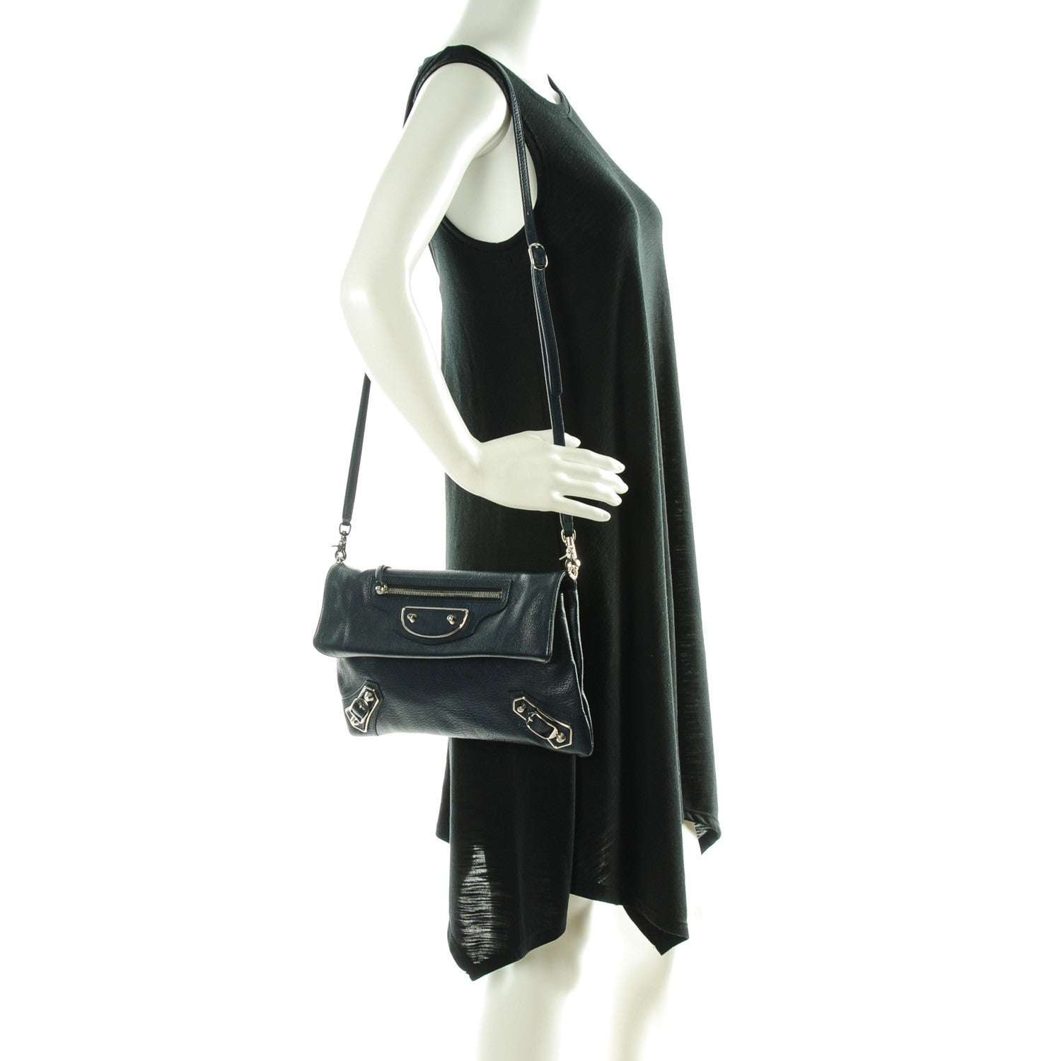 Balenciaga Chevre Silver Metallic Edge Hardware Envelope Clutch Bleu Nuit 2 of 7