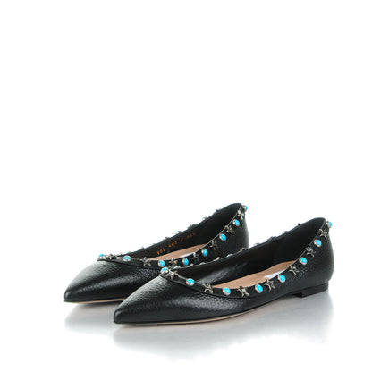 Valentino Garavani Pebbled Calfskin Rockstud Rolling Ballerina Flats 36.5 Black 3 of 8