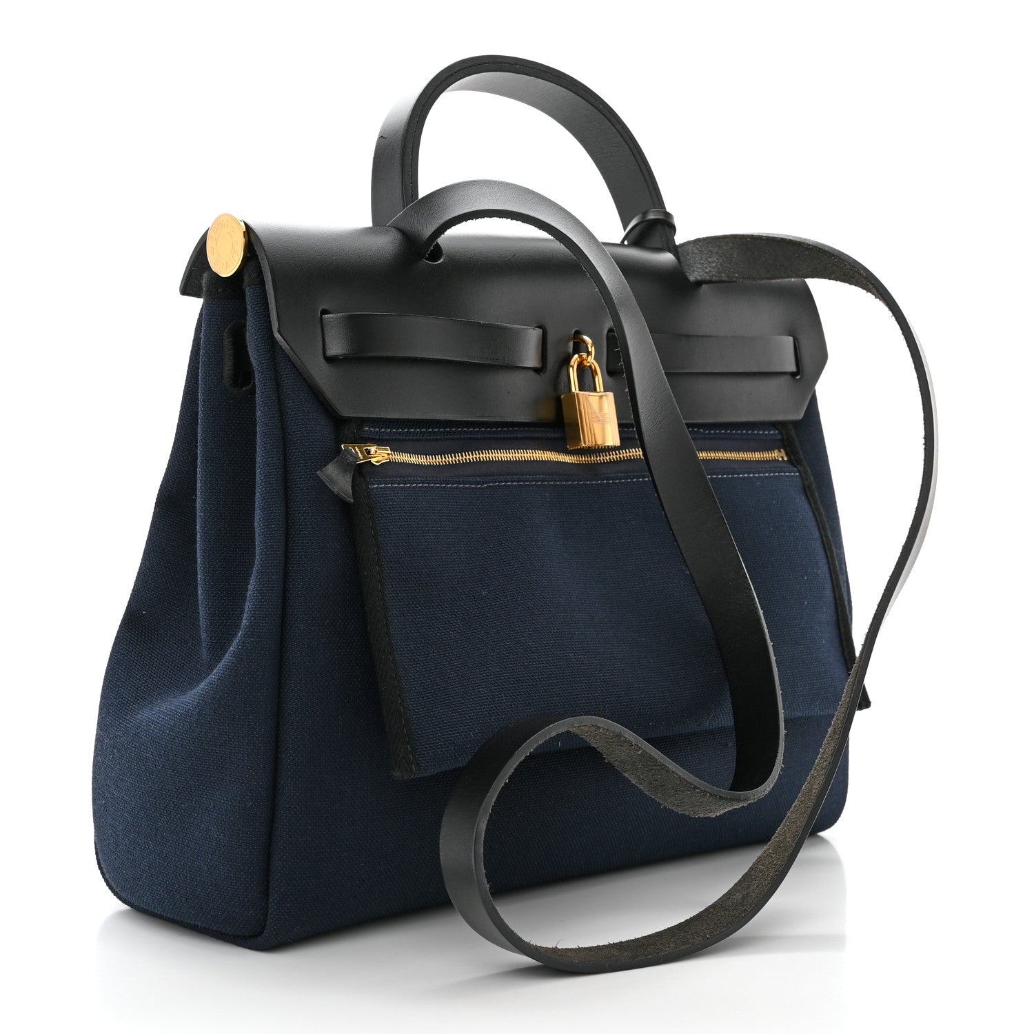 Hermes Military Toile Vache Hunter Herbag Zip Retourne 31 PM Bleu Marine Black 4 of 12