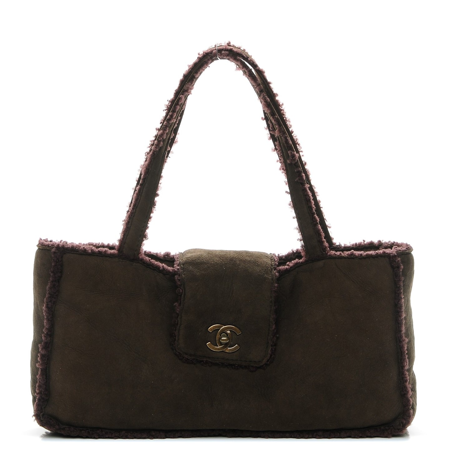 Suede Shearling Handbag Brown