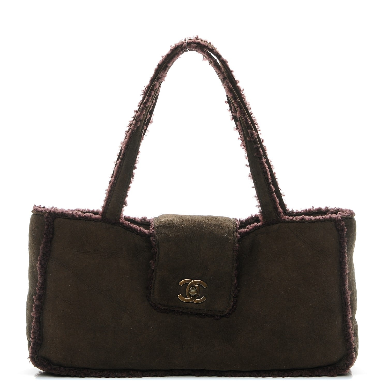 Chanel Suede Shearling Handbag Brown 1 of 7