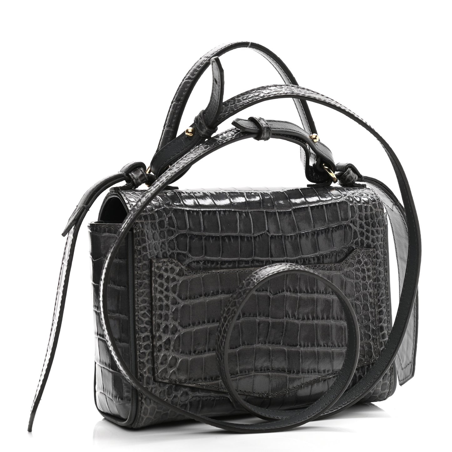 Calfskin Crocodile Embossed Eden Mini Top Handle Storm Grey
