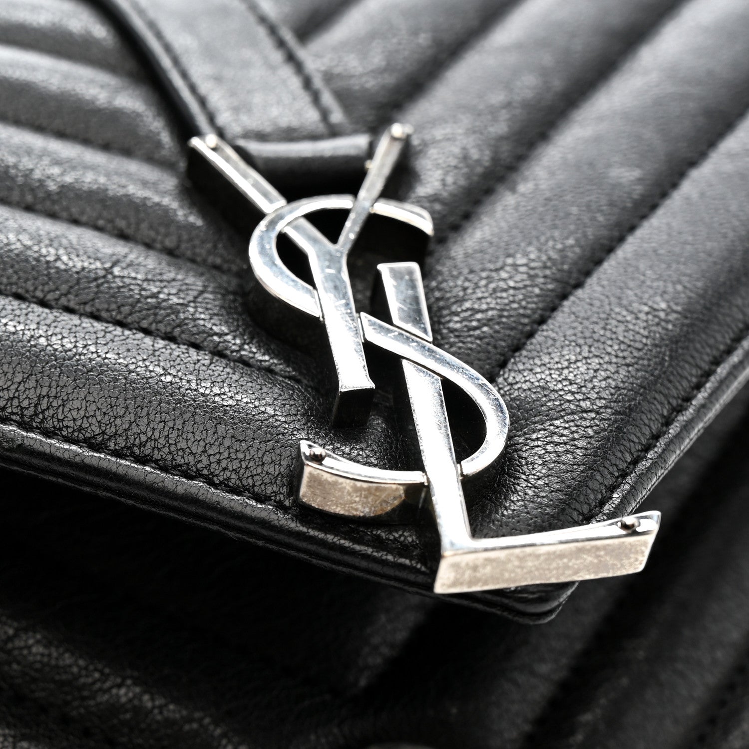 Saint Laurent Sheepskin Matelasse Chevron Monogram Medium College Bag Light Coal 15 of 15