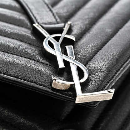 Saint Laurent Sheepskin Matelasse Chevron Monogram Medium College Bag Light Coal 15 of 15