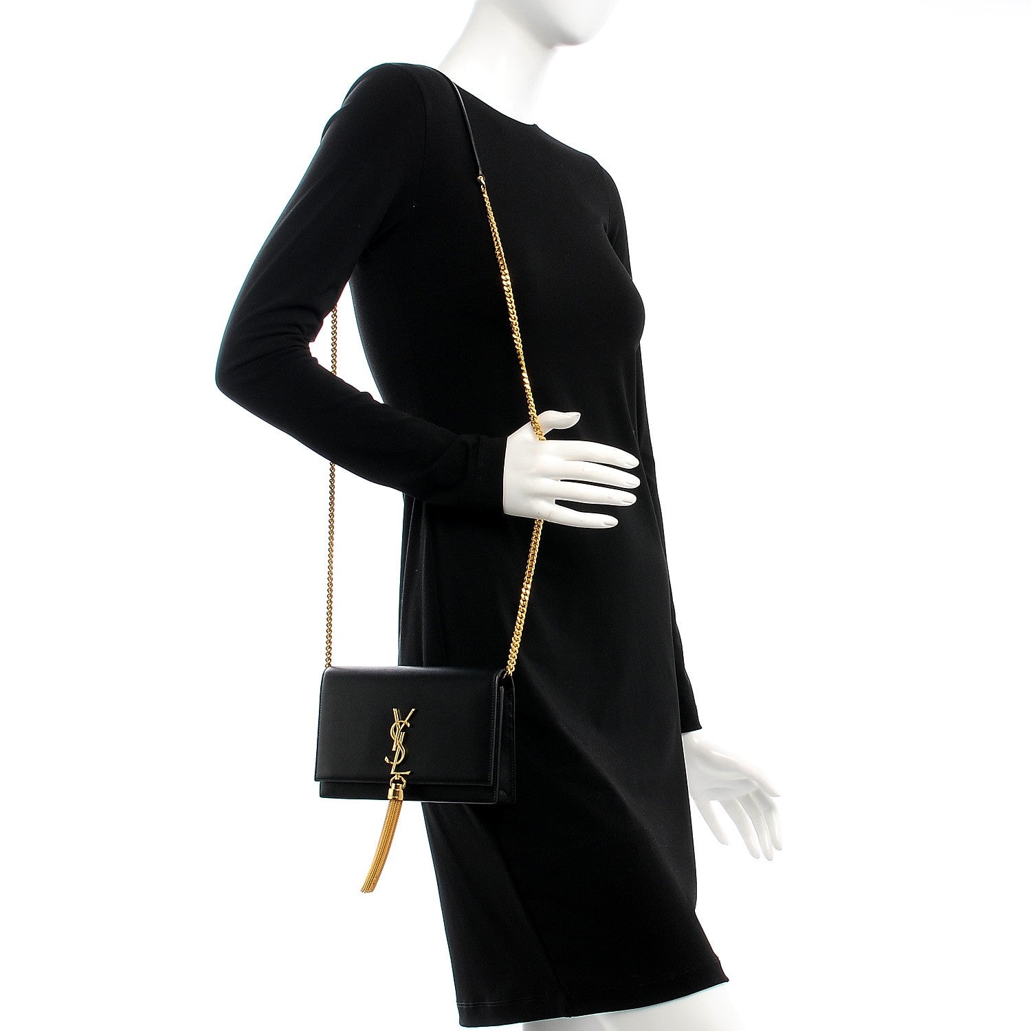 Saint Laurent Smooth Calfskin Classic Monogram Kate Tassel Chain Wallet Black 2 of 7