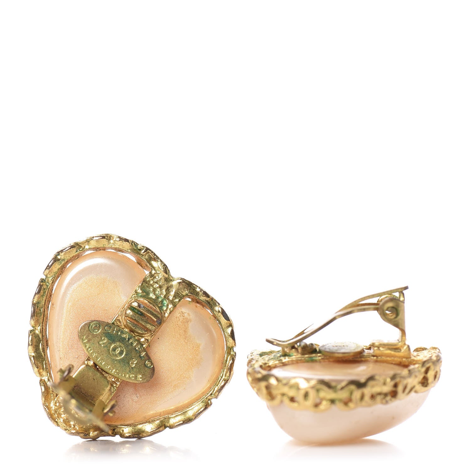 Chanel Pearl Heart Clip On Earrings Gold 2 of 4