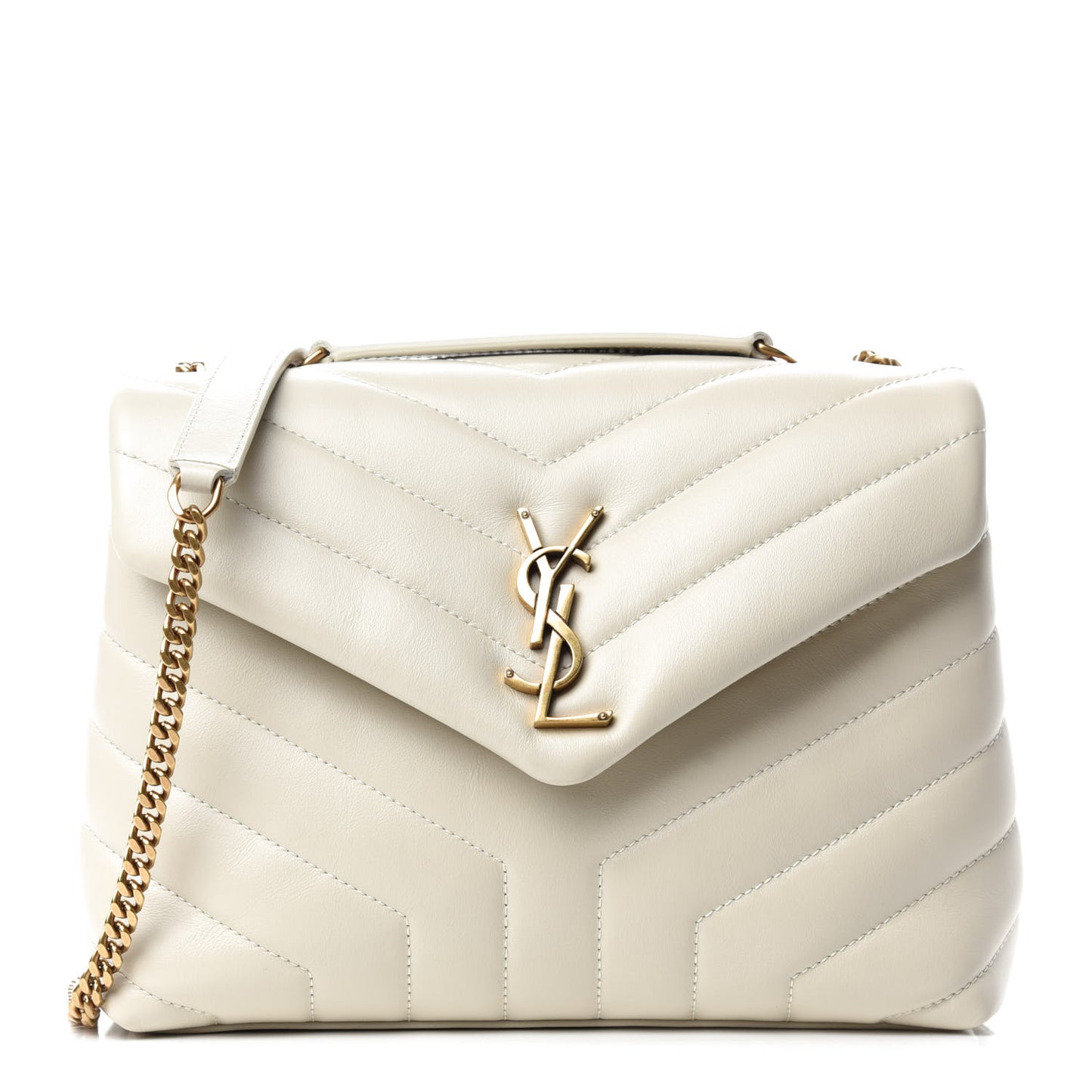 Calfskin Y Quilted Monogram Small Loulou Chain Satchel Crema Soft